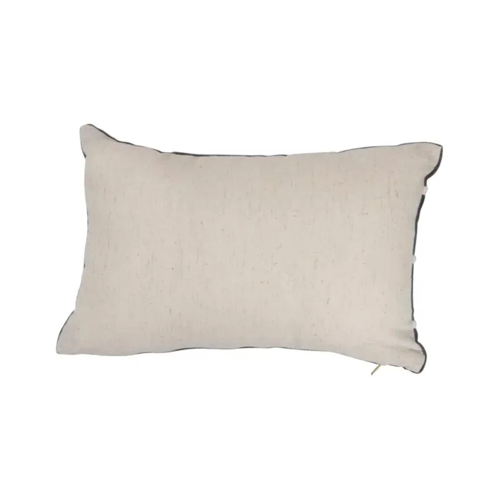 Creative Co-Op Grey/White Velvet Lumbar Pillow with Appliqué Stripes/NIP